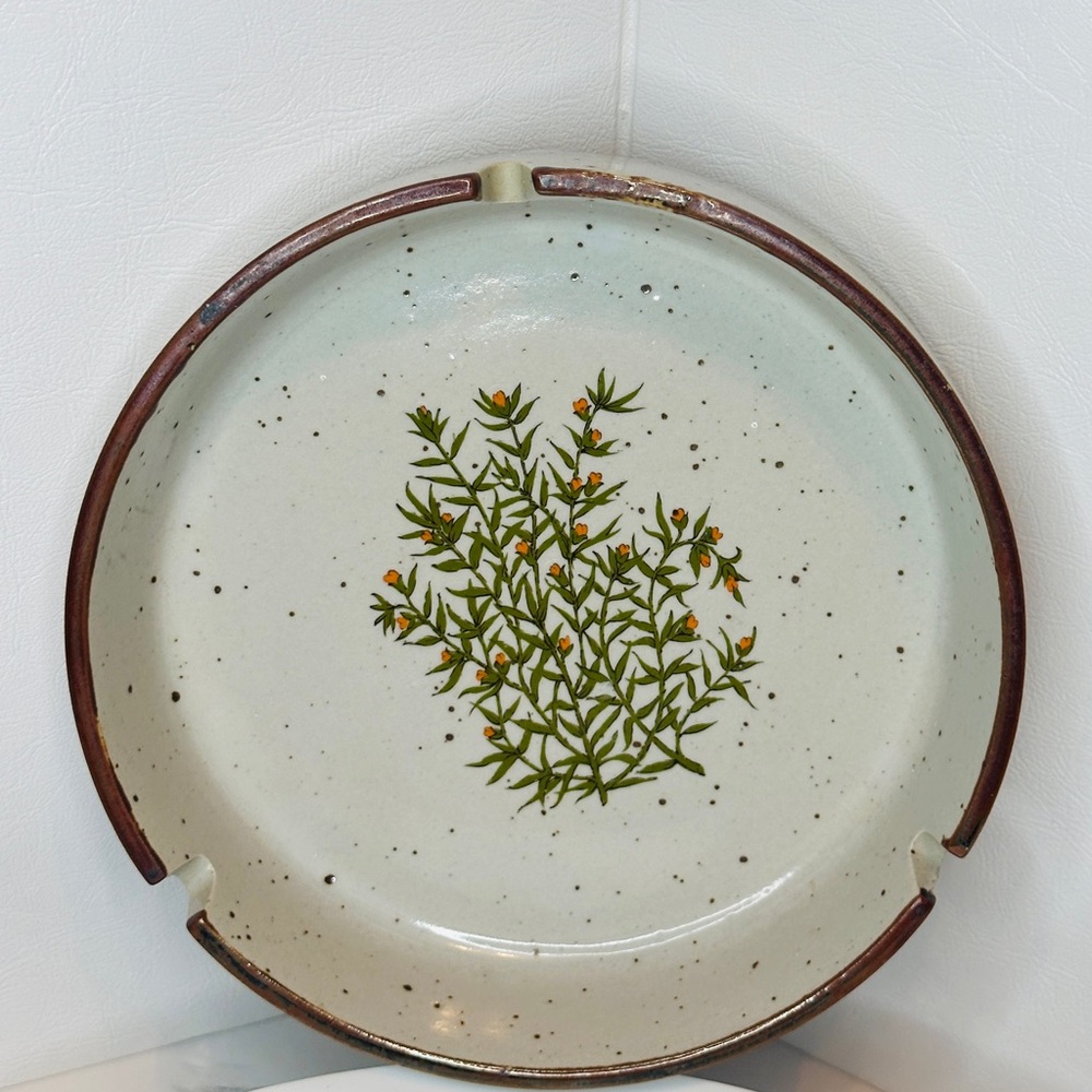 Vintage 70s Wildflower Takahashi Speckle Stoneware Pottery Ashtray